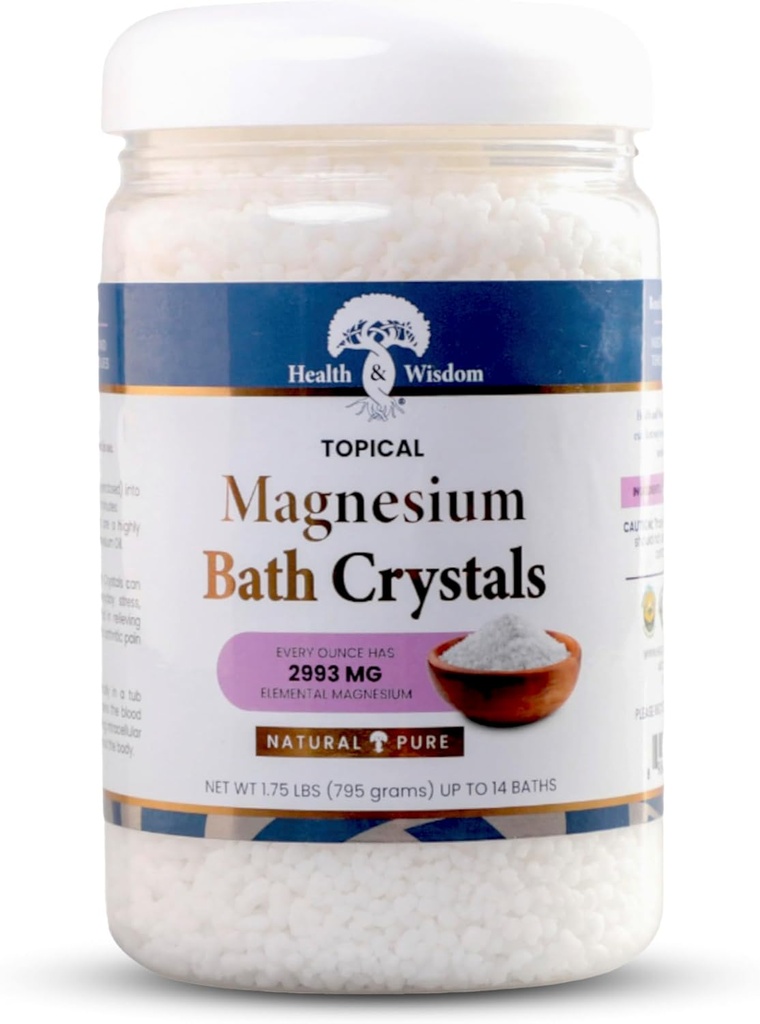 Health and Wise Magnesium Bath Crystals - Bath Salts with High Concentration & Enhanced Absorction for Muscle & Joint Sea Relief - Dead Sea Sourced - Unscented - 1.75 lbs - hingga 14 Uses