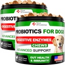 (2 Pack) Probiootit koirille - Dog Probiootit ja digestiivinen Enzymes Gut Health, kutina ihon, allergiat, immuniteetit, hiivatasapaino - Prebiootit - Vähentää ripulia, kaasu - 240 Probiootti purut koirille