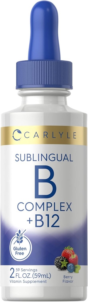 Carlyle Sublingual Vitamin B Complex | con B12 | 2 Fl Oz | Berry Flavor | Vegetariano, Non OGM e Gluten