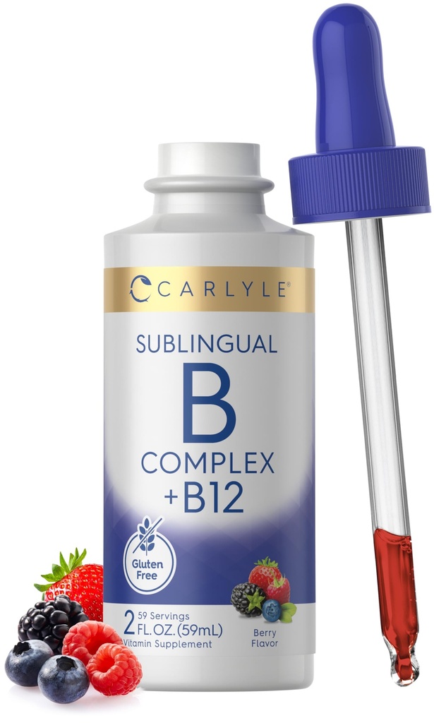 Carlyle Vitamin B Complex Sublingual | 2 fl oz | Liquid Drops | with B12 | Berry Flavor | Vegetarian, Non-GMO & Gluten Free Supplement