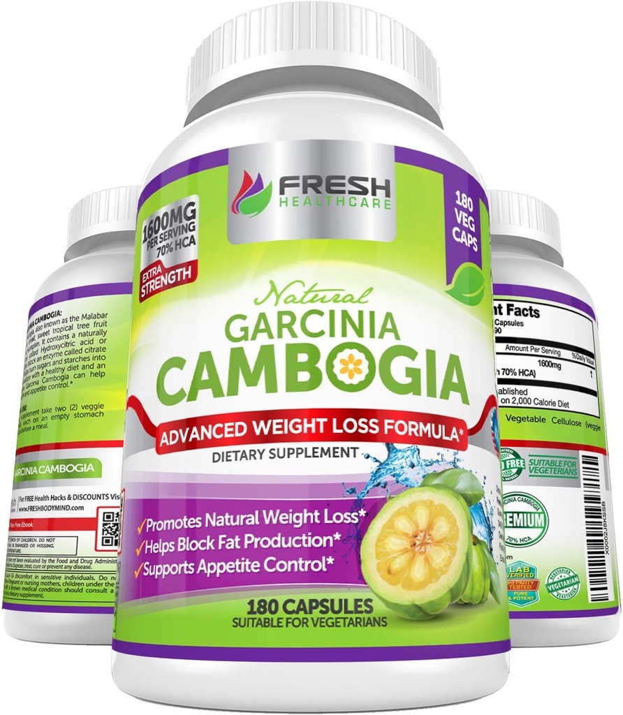 FRESH 保健 100% 纯 Garcinia Cambogia 提取 - 所有天然嗜好抑制剂和重量管理支持 - 180 盖