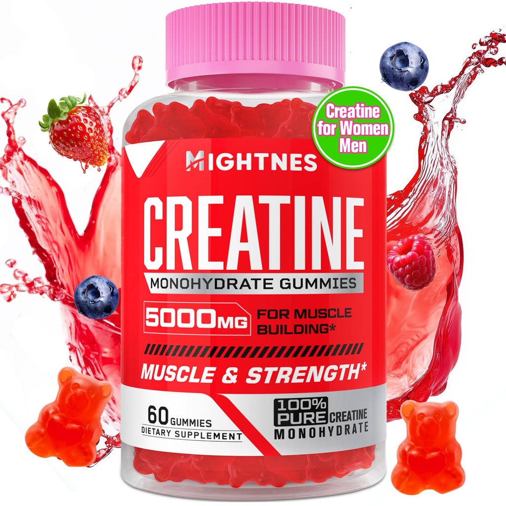 Creatine Monohydrate Gummies for Men & Women - Creatine Pre-Workout Gummies with Taurine & Vitamin B6 B12 for Maximum Strength, Muscle, Energy, Endurance & Focus, Organic, Vegan-60 Count