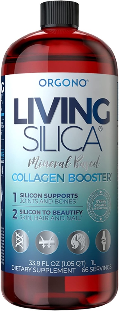 Orgono Living Silica Collagen Booster | Vegan Mineral-Based Silica Supplement | Supports Healthy Collagen & Elastin Production for Joint & Bone Support, Glowing Skin, Strong Hair & Nails | 33,8 Fl Oz