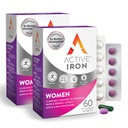 Active Iron Supplement 25mg + Multivitamin for Women, Clinically Proven to Increase Iron & Energy Levels, Maximum Absorption, Gentle, Non-Constipating, 60 Capsules + 60 Tablets in On-the-Go Foil Packs