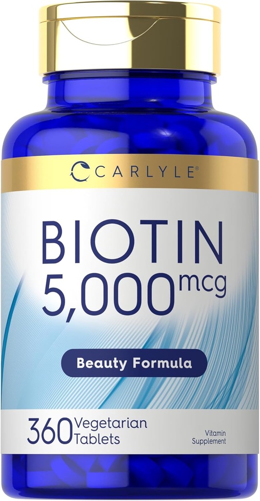 Carlyle Biotin 5000mcg | 360 채식 정제 | 뷰티 포뮬레이션 | 비 GMO, 글루텐 프리