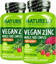 NATURELO Vegan Zinc Immune Support Capsules - whole Food Complex with Vitamin C for Healthy Skin, Hair, and Nails - 120 Capsules (Pack of 2)