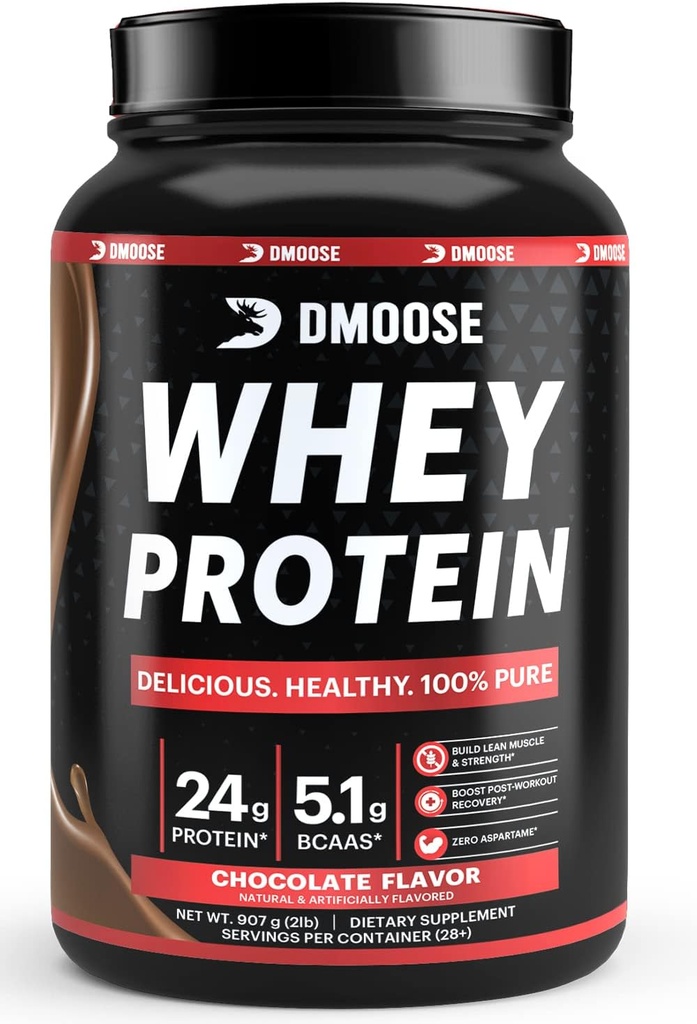 DMoose Whey Protein Powder I 24 g Protein I 130 Calories I 5.1 g BCAA I Natural Protein Powder for Muscle Gain Chocolate / Vanilla Flavor I 2 £I 28 Servings