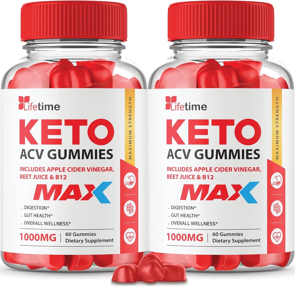 (2 Pack) Lifetime Keto Max Gummies - Oficjalna formuła, Wegan, Non GMO - Lifetime Keto Plus acc Gummies, Life Time Gummies with Lifetime Gummies, Witamina B12, Beet Root, Pomegranat (60 Gummies)