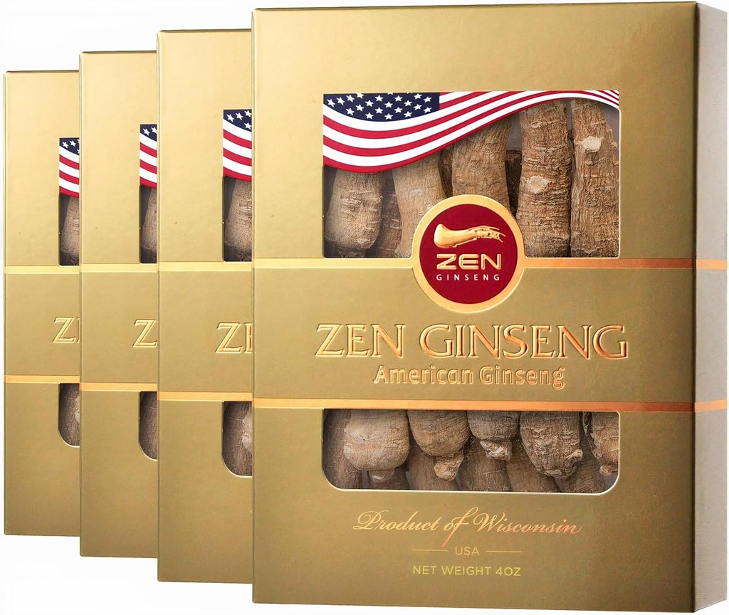 4 Boxes American Ginseng Root - Super Long Jumbo Wisconsin Ginseng (4oz/Box) Performancea eta Mental Health for Men & Women