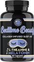 Bedtime Beauty, Colágeno Infundido Crepúsculo Night Time Sleep Aid, Todos os comprimidos naturais w. L-Theanina, Melatonina, Magnésio e Ácido Hialurônico Natural Sleepy Girl Mocktail, 60 cápsulas, 30 Serv