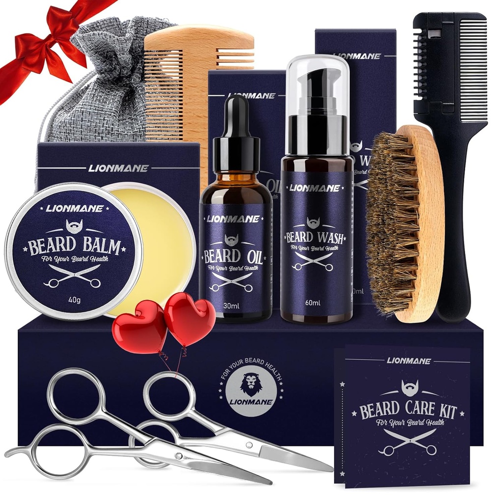 Lionmane Beyed Sue Juny Kit per a homes, Beard Gloard Kit-Beard Balm, Rensh, Olidor Beard, pinzell, Assistent de l'aniversari de l'aniversari gràcies a Gillets per al Marit/Boyo, amic/Dad/Him