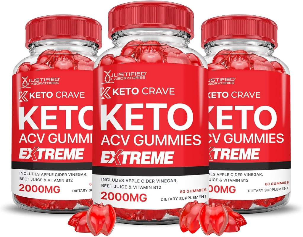 Justified Laboratories (3 Pack Keto Crave Keto ACV Gummies Extreme 2000MG Keto Crave Keto Gummies Advanced Formel Apple Cider Vinegar med Pomegranate Beet Juice Powder B12 Vegan Non GMO 180 Gummys