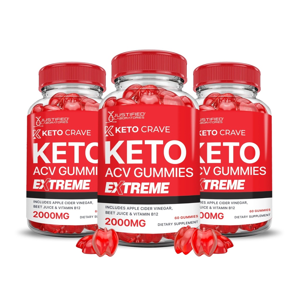 Justified Laboratories Keto Crave Keto ACV Gummies Extreme (2000 mg) - 60 Count, Pack of 3 - Formulated with Apple Cider Vinegar, Folate & Vitamin B12 - Non-GMO, Vegan, Gluten Free - 90 Servings