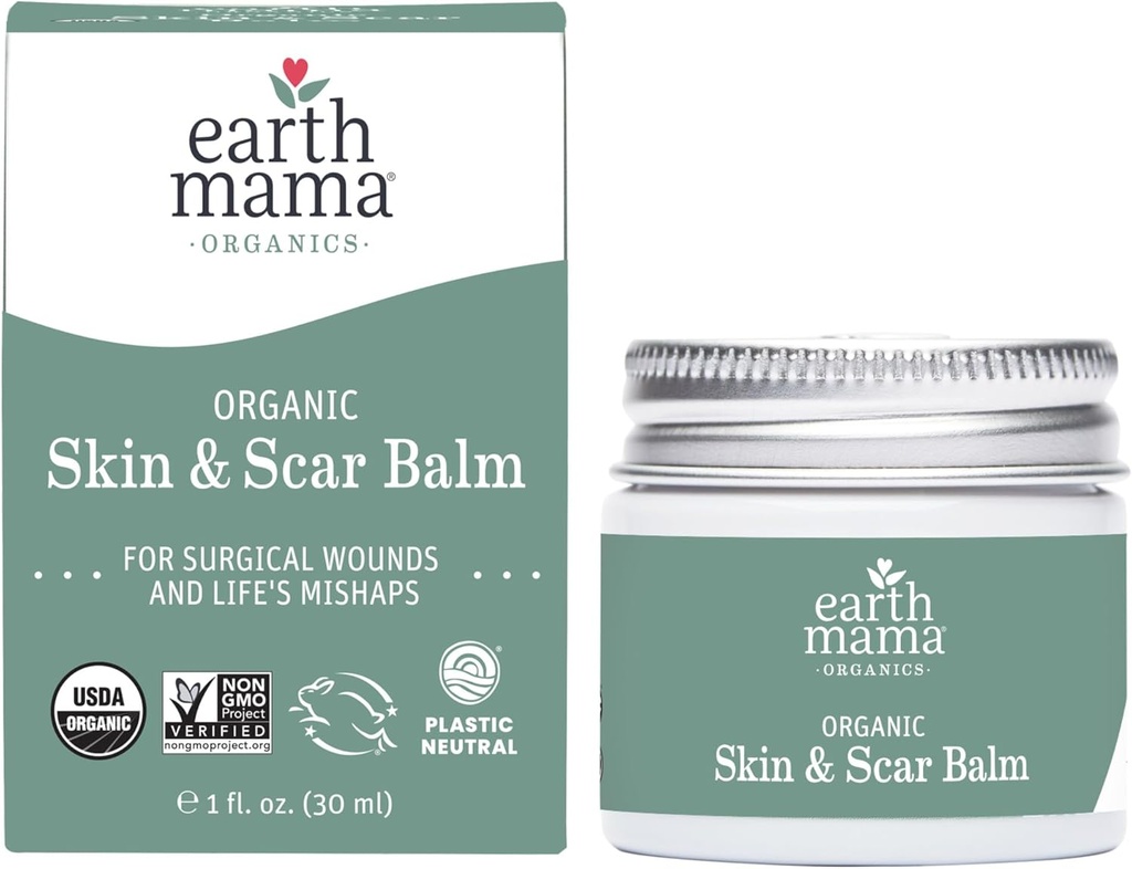 Earth Mama Organic Skin & Scar Balm |C-Section Recovery Skin Care, Graviditet Stretch Mark Scar Cream med Organic Jojoba Oil, Tamanu Oil & Gotu Kola