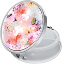 Rouidr Pill Box, 3 Compartment Medicine Pill Case, Small Metal Travel Medicine Box per Purse & Pocket, Silver, Watercolor Flower
