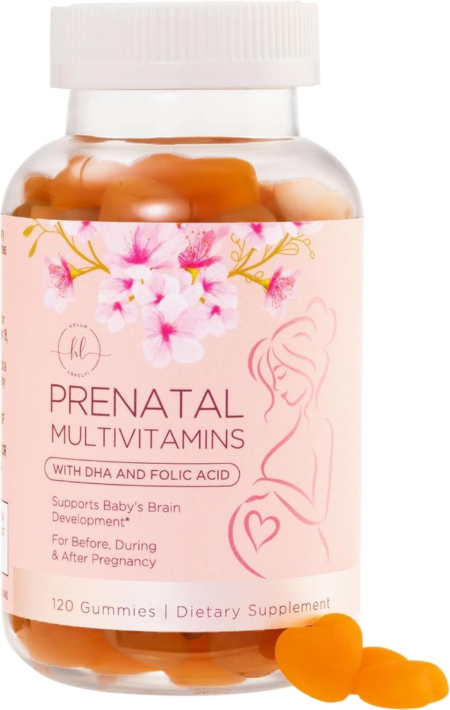 Gummies Vitamina pré-natal - Nutrientes Essenciais para Mulheres, Gravidez e Desenvolvimento Fetal - Inclui Folato (Ácido Fólico), DHA, Colina, Vitamina D - Preparar, Suporte e Saúde Nutricional - 120 chicletes