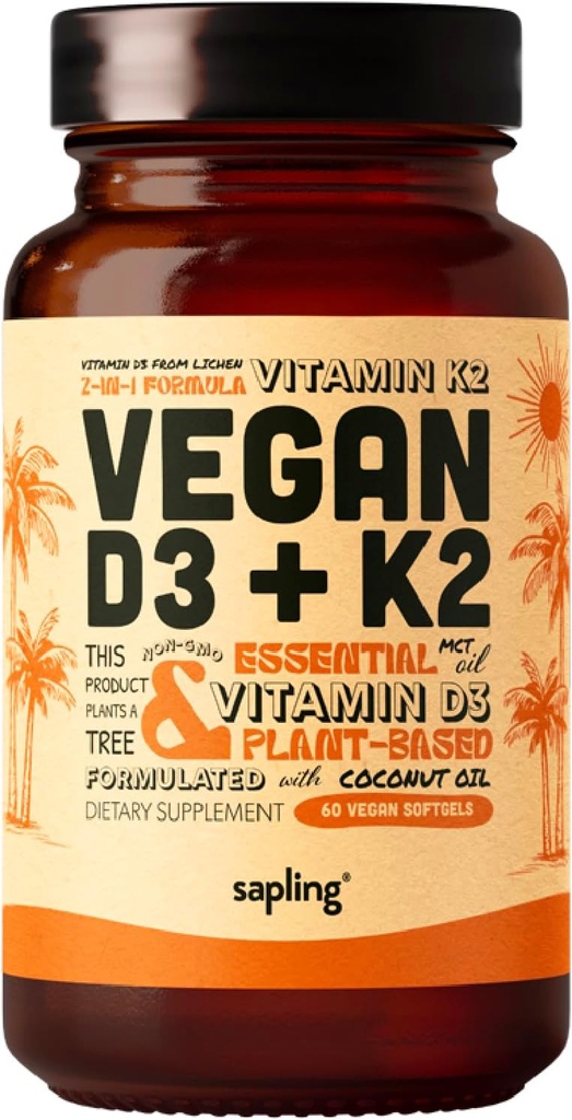 Vegan Vitamin D3 + K2 Supplement with MCT Oil from Coconut - 4000 IU Vitamin D and 100mcg Vitamin K2 as Mk7 - Calcium Absorption, Bone Strength, and Immune Health Support* - 60 Softgels