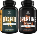 Bundle of Branch Chain Amino Supplement och High Strength Tri Phase Creatine Pills - Vegan BCAA Capsules Post Workout Muscle Recovery and Growth Support - Muscle Mass Gainer och Muscle Recovery