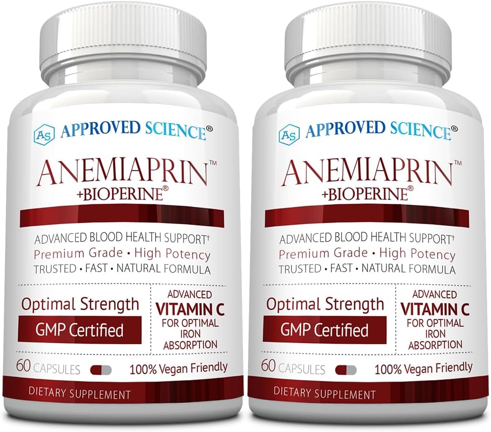 Anemiaprin de ciencias aprobadas - Hierro Absorbable, Vitamina C - Gentle On Stomach - 120 Capsules - 2 Mes Fuente - No GMO, Vegan