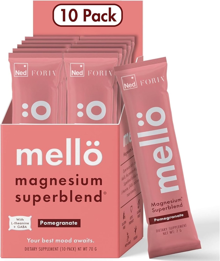 mellö mühəndisliyi Superblend Toz - L-Theanine, GABA və İz Minerals ilə mükəmməllik - Yatmaq, Rahatlaşdırma və Balanced Energy - Pomegranate Flavor, 10Pack, Singles