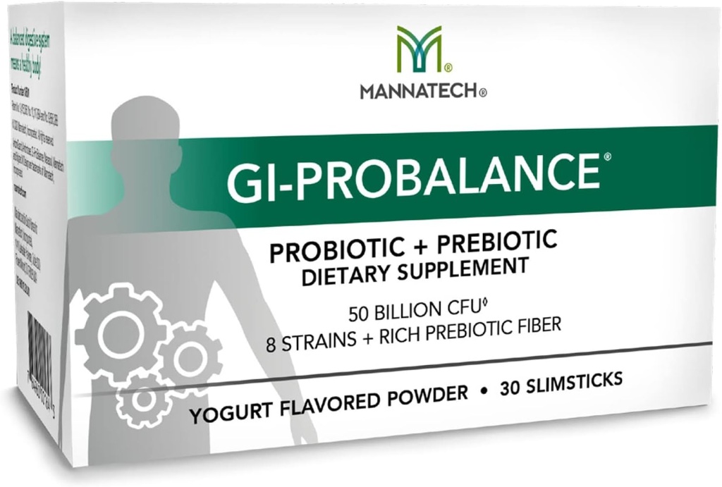 Mannatch Prebiotics i Probiotics, 30 palets, Yogurt Flavor, GI-ProBalance w/MannaBiotics, Pre i Probiotics Power per Gut Salut, w/ 8 Strans, Rich Prebios Fiber i 50 milionions CFU
