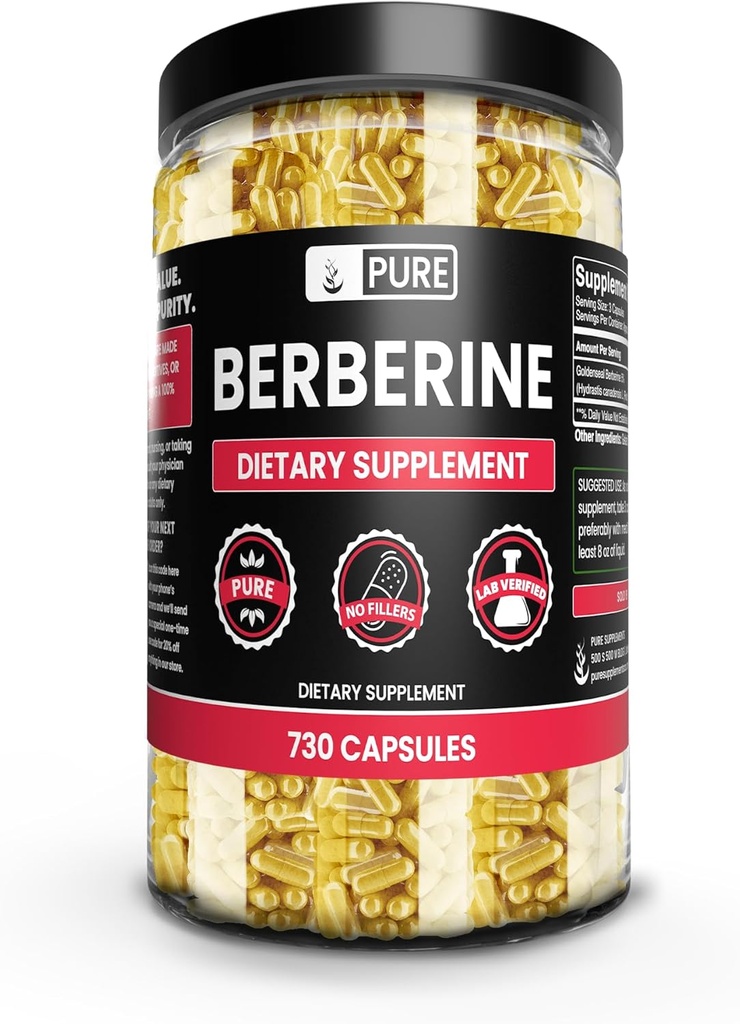 PURE ORIGINAL INGREDIENTS Berberine (730 Capsules) No Magnesium or Rice Fillers, always Pure, Lab Verified
