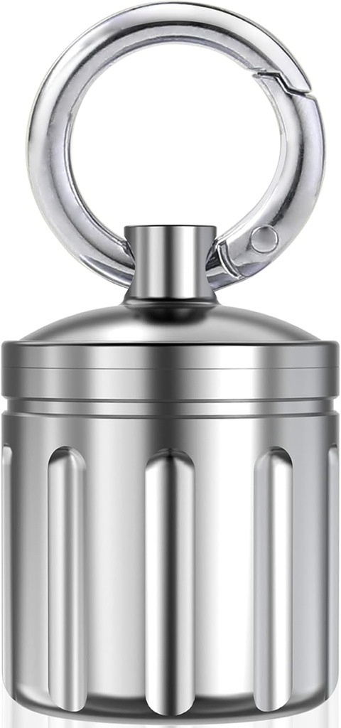 Vízálló Pill Organizer, Stainless Steel, Kulcslánc, Hordozható Pill Konténer Egykamrás Kemping, Méret: 1.2 x 1,2 x 1,65 hüvelyk