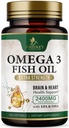 Omega 3 Fish Oil Supplements - 2400mg Fish Oil Per Serving - Triple Strength Omega-3 with EPA & DHA Fatty Acids - Natural Heart, Brain & Immune Support - Wild Caught, Bottled in USA - 120 Softgels