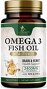 Omega 3 Fish Oil Supplements 2400 mg - Triple Strength Omega3 - EPA & DHA med Essential Fatty Acids - Natural Immune, Brain & Heart Health Support - Burpless, Lemon Flavor, Wild Caught - 120 Softgels