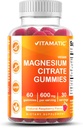 Vitamatic Magnesium Gummies 600 mg per portion - 60 Vegan greve för avkoppling, muskel, ben och energistöd