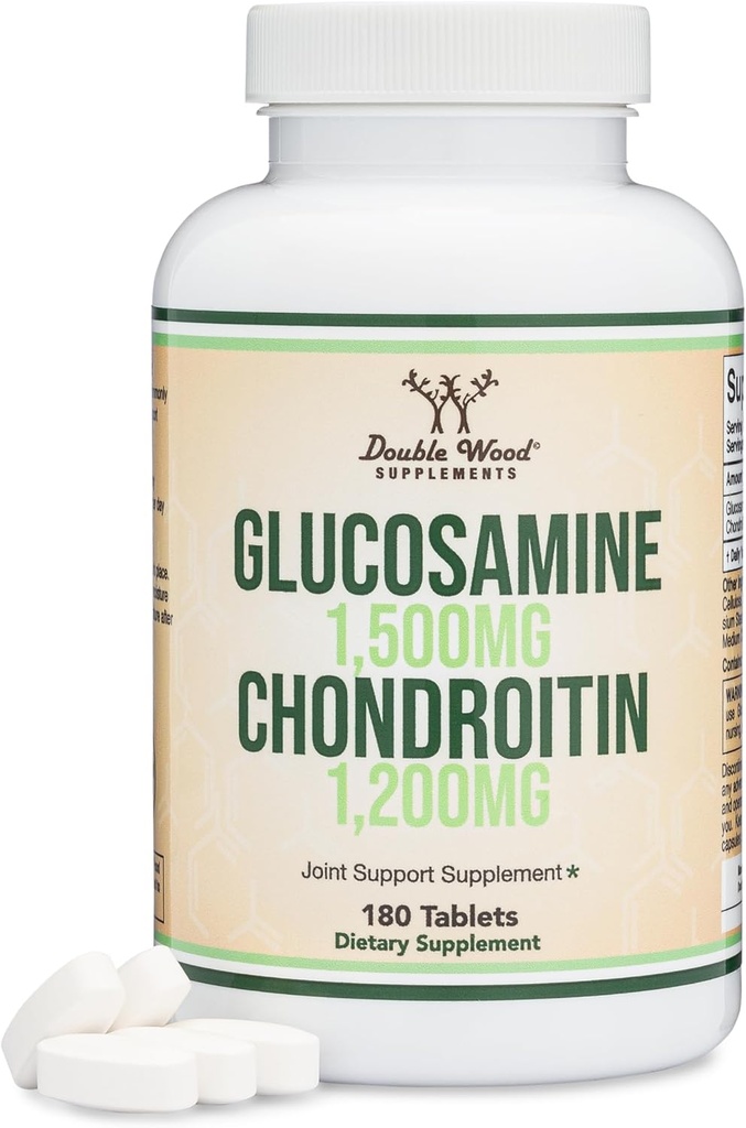 Glucosamin Chondroitin Triple Strength (1.500mg Glucosamine Sulfat, 1.200mg Chondroitin) 180 Tabletten, Zweimonatige Versorgung (Joint Support Supplement) Glutenfrei, Non-GMO von Double Wood