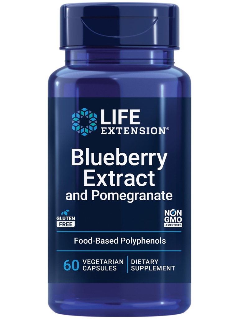 Life Extension Blueberry Extract and Pomegranate, arterial Health Support, antioxidant Defense, Gluten-Free, Non-GMO, Vegetarian, 60 Vegetarian Capsules