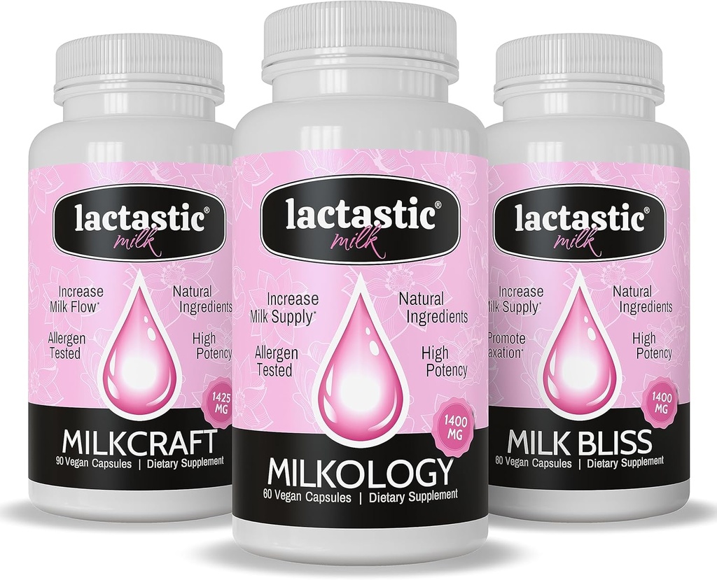 Lactastic ® Perfect Start Bundle - Højpotens Økologisk Amning Kosttilskud - Milkologi, Milkcraft & Milk Bliss - 210 Veganske Kapsler