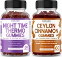 Night Time Fat Burner (60 Gummies) Weight Loss & Metabolism Raspberry Flavored Melatonin Supplement and Ceylon Cinnamon (60 Capsule) Digestion Overall Wellness Support Supplement - Vegan & Made in USA
