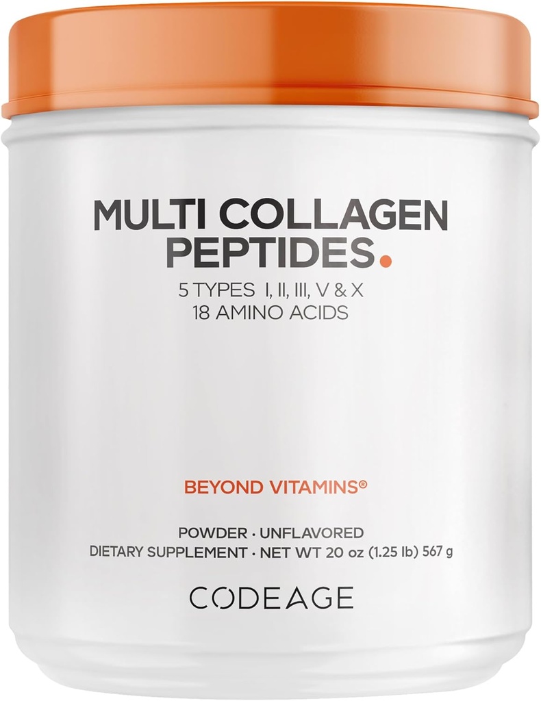 Codeage Multi Collagen Protein Powder Peptide, hydrolysiertes Kollagen für Frauen & Männer, Collagen Supplements, Gras Fed Bone Broth, 2-Monats-Versorgung, Entflammt, Typ 1, 2, 3, 5 & 10, Non-GMO - 20 OZ