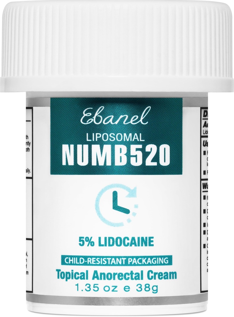 Ebanel 5% Lidocaine Numbing Cream, Pain Relief Burn Itch Numb Cream | Maximum Strength Topical Anesthetic with Allantoin, Vitamin E for Local and Anorectal Uses, Hemorrhoid Treatment, Oil-Free