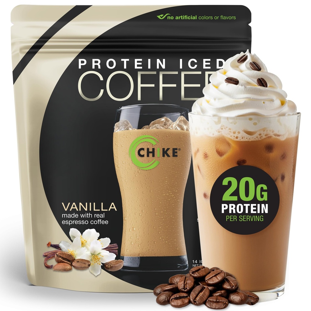 Chike Vanilla High Protein Iced Coffee, 20 G Protein, 2 Shots Espresso, 1 G Sugar, Keto Friendly and Gluten Free, 14 Servings (15.8 Ounce)