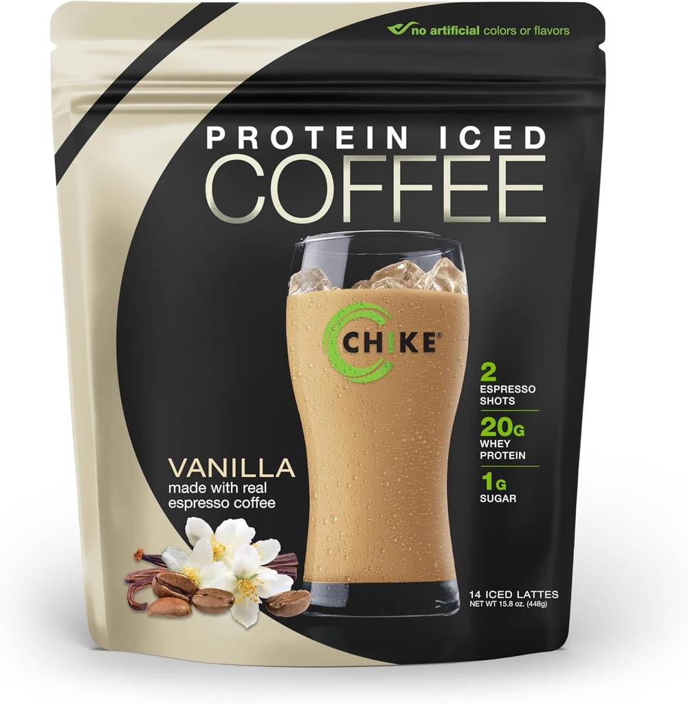 Chike Vanilla High Protein Iced Coffee, 20 G beljakovine, 2 Shots Espresso, 1 G sladkor, Keto prijazno in Gluten brezplačno, 14 Serving (15.8 Ounce)