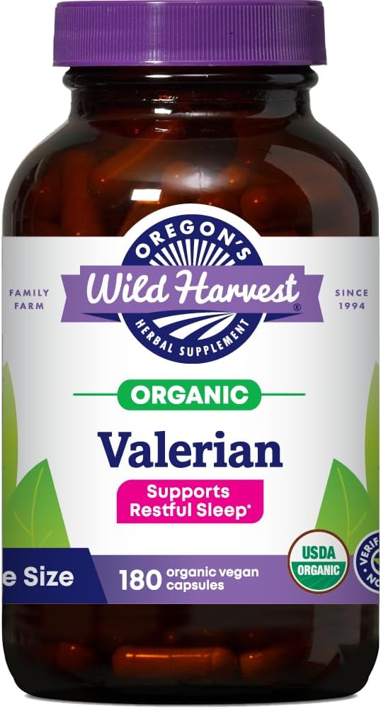 Oregon's Wild Harvest Non-GMO Biologische Valeriaan Capsules Non Habit Forming Herbal Slaaphulp, Melatonine Gratis, 180Count