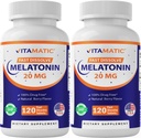 Vitamatic 2 Pack Melatonin 20 mg Szybkie rozpuszczenie 120 tabletek - Natural Berry Flavor 124; Wegetarianin, Non-GMO, Gluten Free (Razem 240 tabletek)