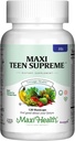 Maxi Health Multivitamin for Him – Boys Vitamins for Ages 12–17 Teen Supreme – Men’s Multivitamin for Energy, Immune Boost, Body & Brain Incluye D3, Iron, Calcium, Digestive Enzymes (120 Conde)