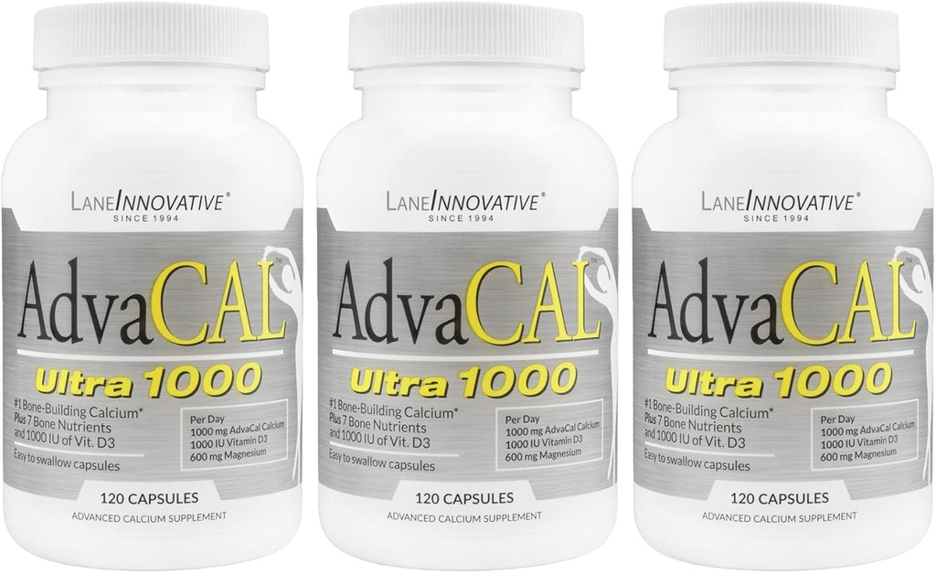 Lane Innovative - AdvaCAL Ultra 1000, Bone- Building Calcium *, včetně vitamínu D3 a hořčíku, Easy Absorption (120 Servings) PHARMA124; balení po 3 ks
