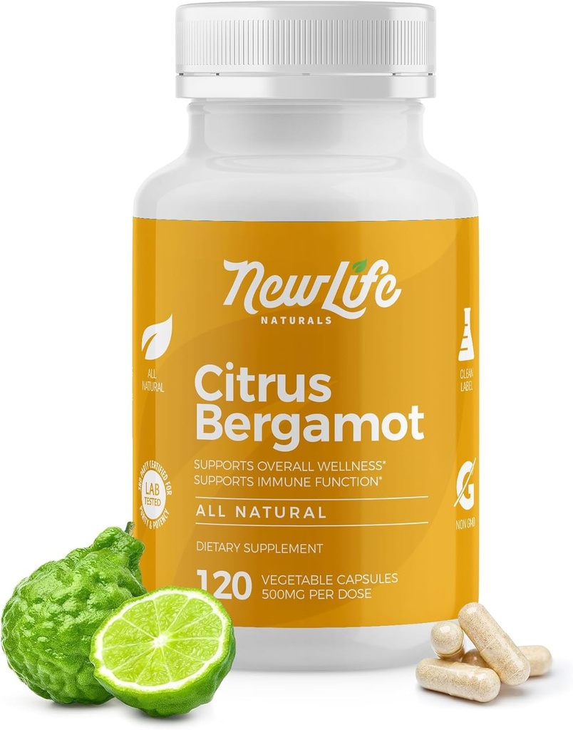 NewLife Naturals Citrus Bergamot Suppléments 500 MG pour le cholestérol - Supplément cholestérol - 120 Capsules Veggie