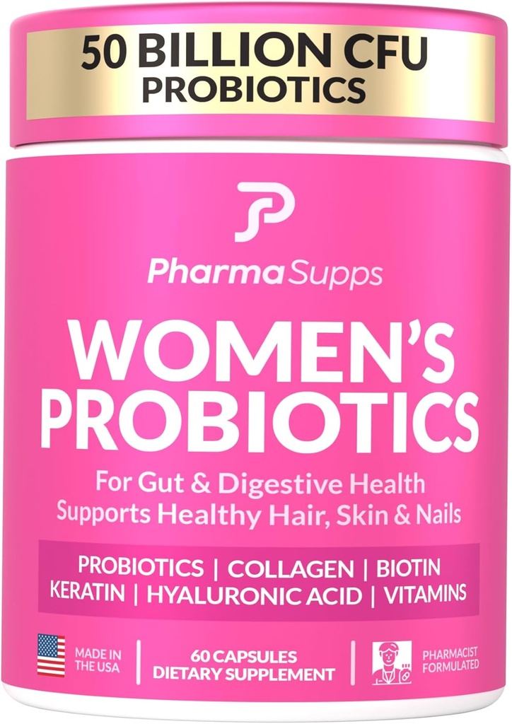 Advanced Women's Probiotics for Gut Health with Hair, Skin, & Nails Vitamins Support - 50 милиарда CFU w/Collagen, Biotin & Keratin - Probiotic Addition for Digestive Health & Bloating Relief.