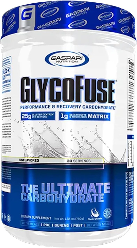 Gaspari Nutrition Glycofuse: Углевод для повышения производительности и восстановления, 25 г кластерного декстрина и 1 г электролитной и гидратационной матрицы (30 порций, не ароматизированные)