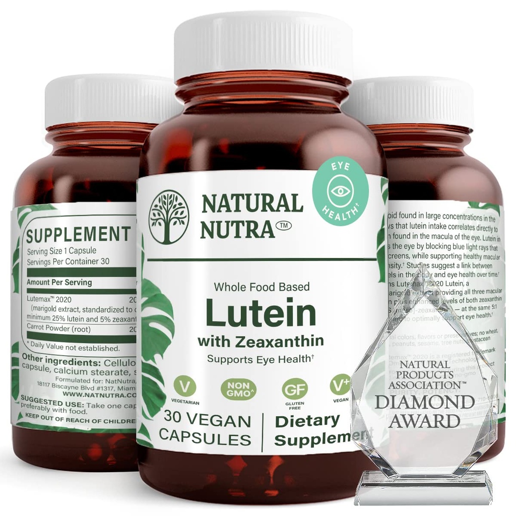 Natural Nutra Lutein and Zeaxanthin Supplement, Maintain Vision Health, Protects Cell in Eyes, Enhance Level of Zeaxanthin & Isomers, Support Eye Health, Gluten Free, Soy Free, 20mg - 30 Capsules