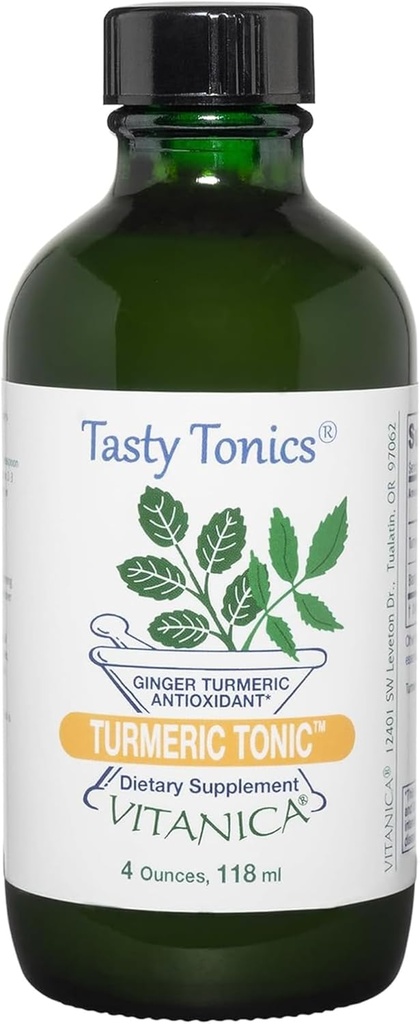 Vitanica, Turmeric Tonic, Non-GMO Liquid Turmeric Curcumin Supplement 1000 mg, mit Black Pepper und Ginger, Antioxidant, Vegan, Glutenfrei, 4 Unze