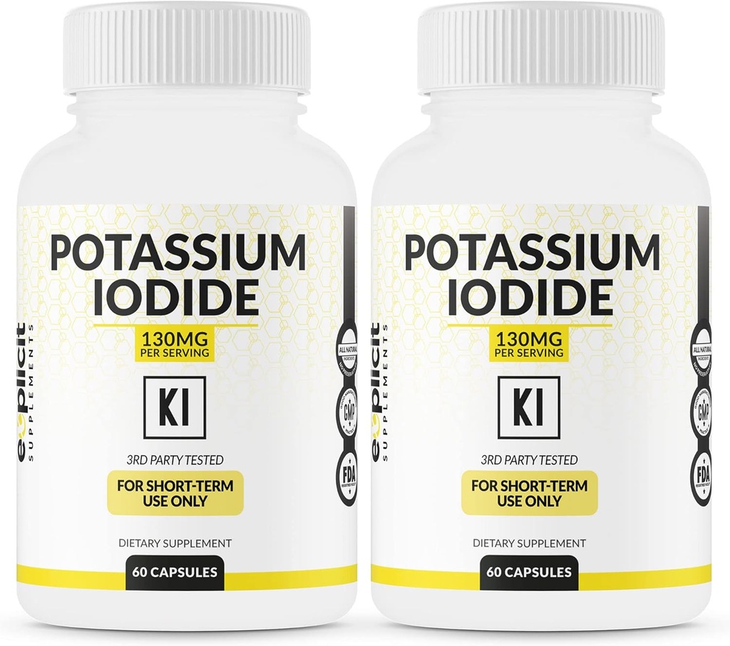 (2 Paket) Pium Iodide Capsules 130mg Dose - 60 Xidmət - Tiroid Support & Defense - KI Pium Iodine Thyroid Support Vitamins