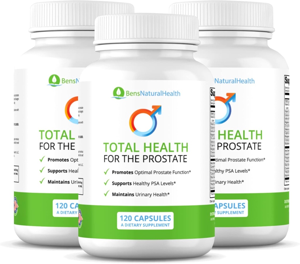 Ben's Natural Health Total Health for The Prostate Допълнение с бета ситостерол Витамини C, D, E, цинк и куркума, 360 Vegicaps, 3 Pack