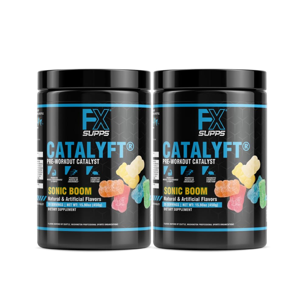 FXSUPPS Catalyft Pre-Workout Powder Drink for Men & Women, Sonic Boom | Dietary Supplement Mix with Creatine & Beta-Alanine | for Energy Pump, Muscle Gain & Focus, 40 Servings (2 Pack)